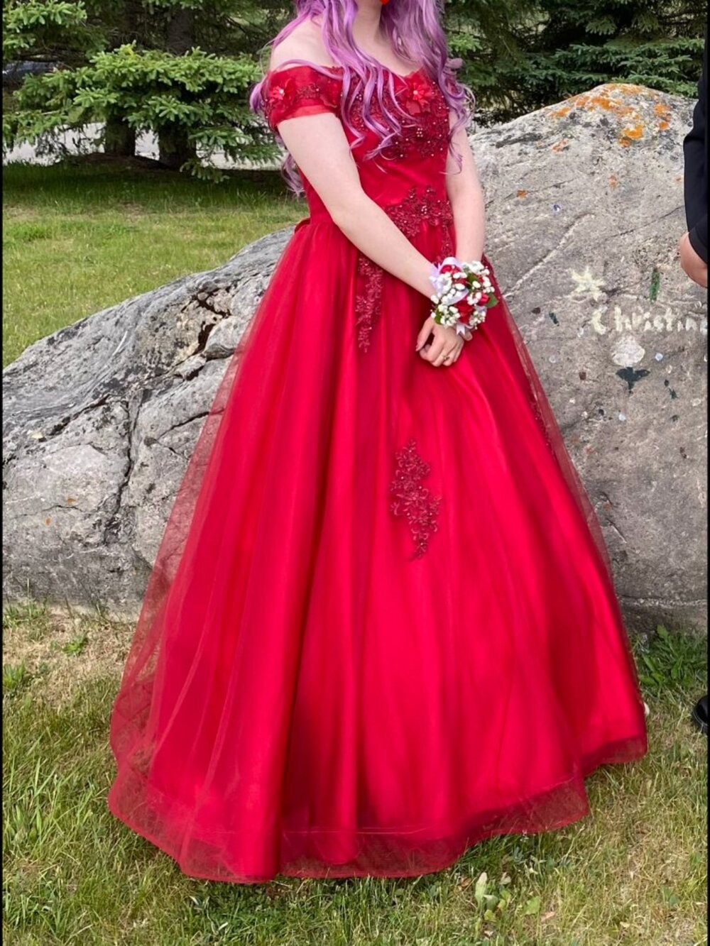 Elegant Embroidered Off Shoulder Red Prom Dress